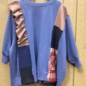 One-of-a-Kind Reworked Sweatshirt | Mixed Textiles, Frill Detail, Relaxed Fit